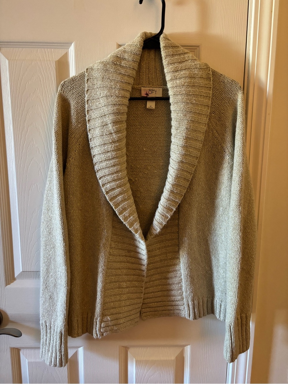 LOFT Cream Ribbed Shawl Collar Open Cardigan